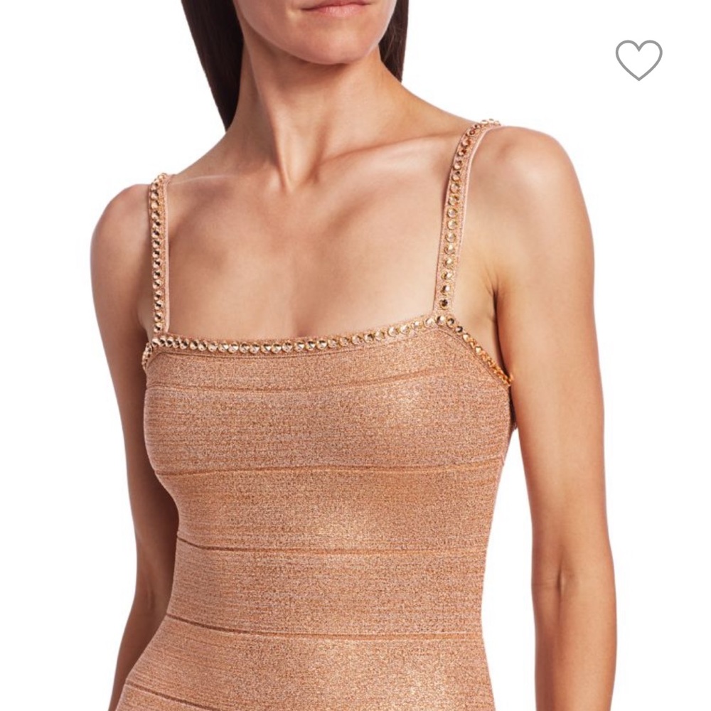 HERVE LEGER Embellished Metallic Midi Dress Rose Gold- size S